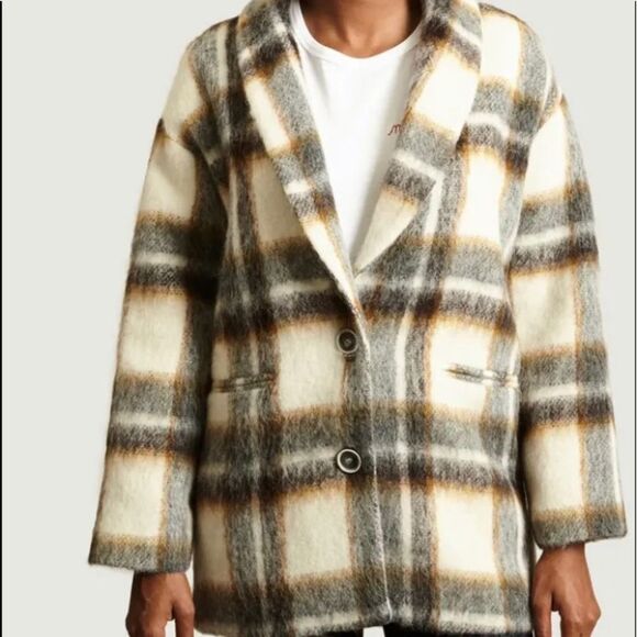 Beautiful la petite François Wool Blend Checkered Plaid Coat Size 38 Paris - Picture 4 of 16